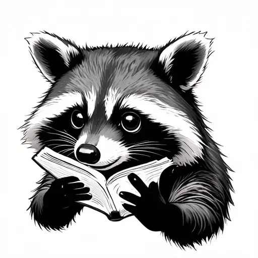Raccoon Holding Open Book Surrounded By Minimum Extra Detail