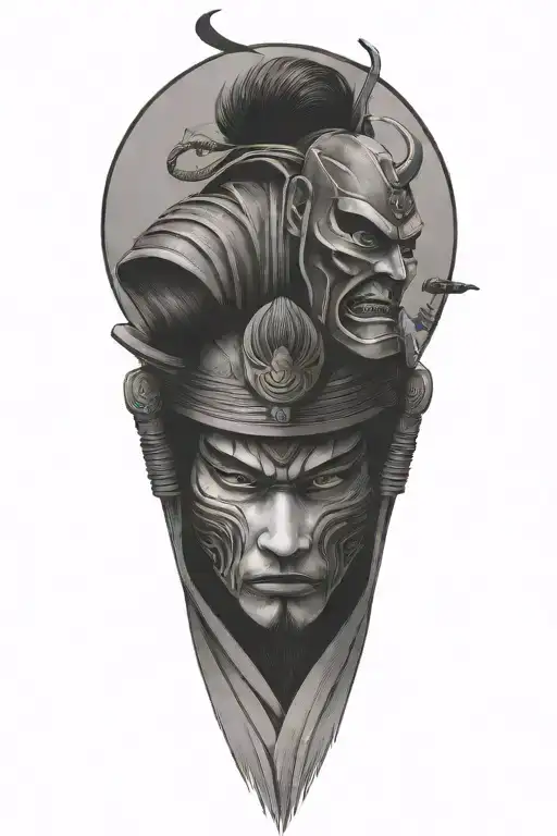 Samurai In Mask Holding Head Of His Enemy