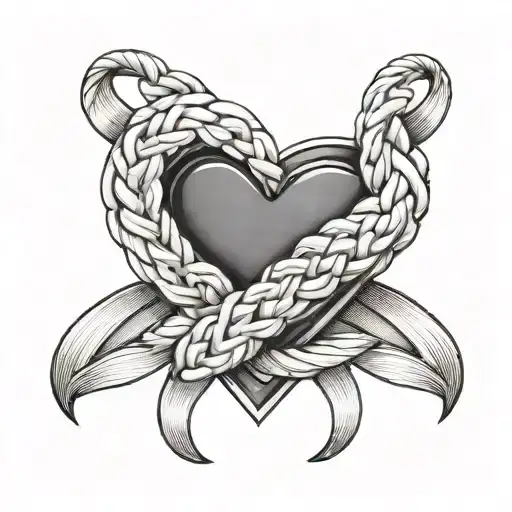 Black Leather Plaited Strap With Solid Edges And White Stitching Twisted Into A Heart Shape