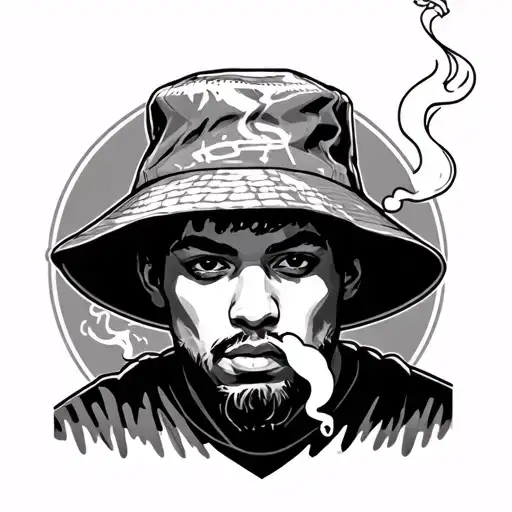 New School Waffle Smoking With Bucket Hat On His Head