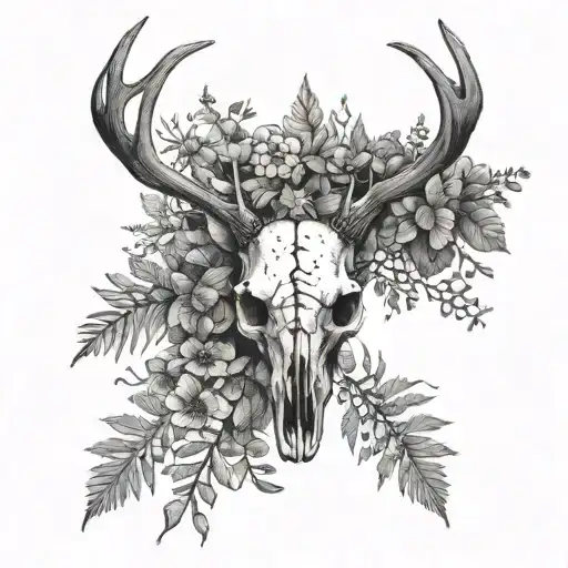 Deer Skull And Herb Backround