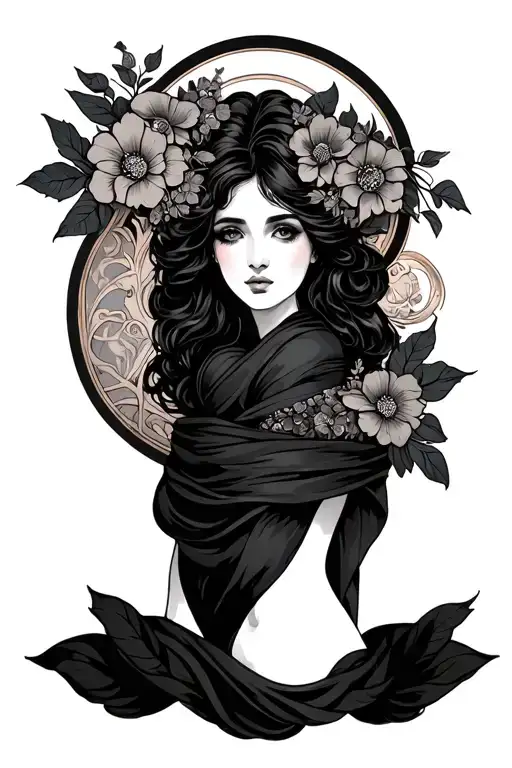 Art Nouveau With Female Form Bridge And Floral In Draped