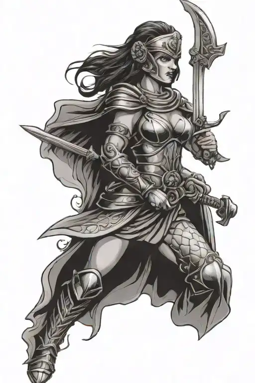 Gladiator Woman With Dagger And Roses