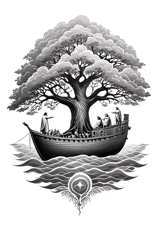 The Tree Of Life And Noah's Ark With Moses Parting The Sea