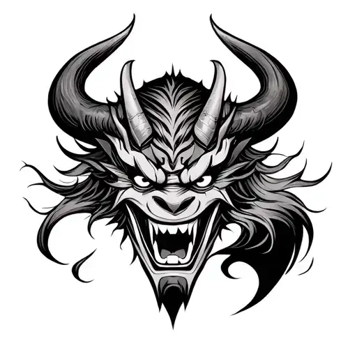 Japanese Demon Oni Mask After A Battle