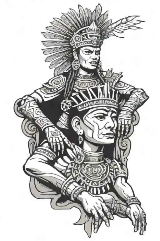 Mayan Queen And Aztec King Sitting On A Throne