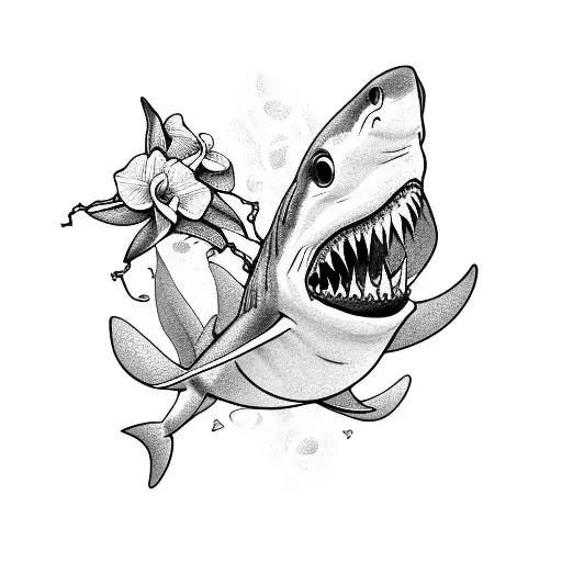 Shark And One Flowy Vine Of Orchids And Lavendars