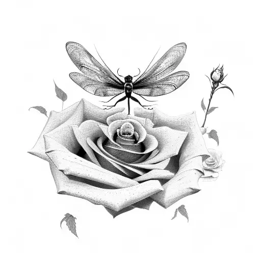 Rose And Flying Dragonfly