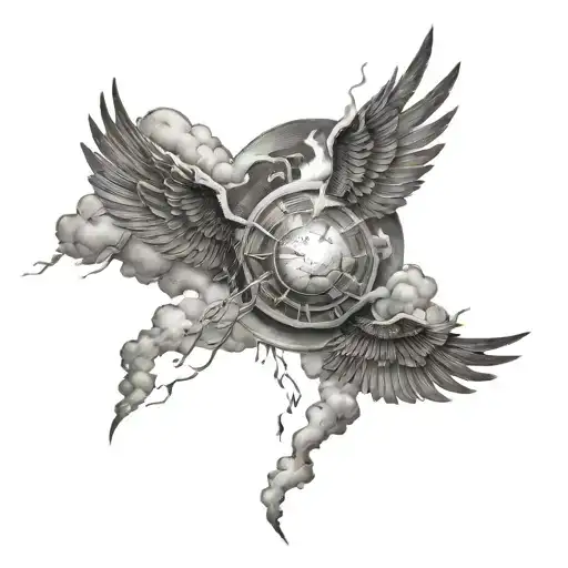 Gates Of Heaven With Clouds And Violent Lightning Bolts Shooting Down To Earth