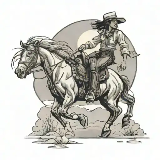 Cowgirl Riding Into The Sunset