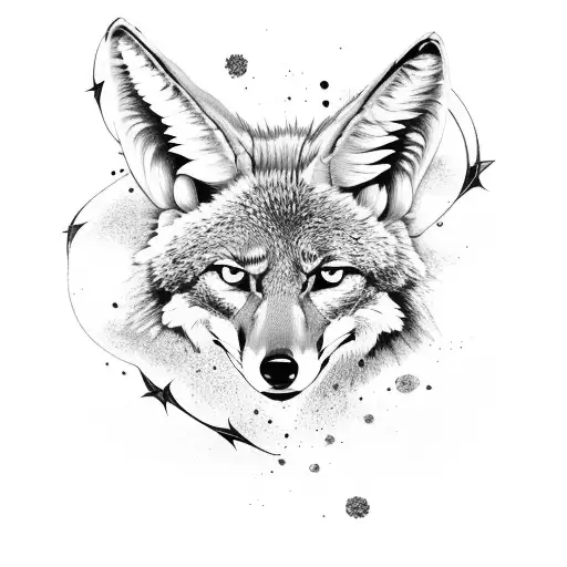 Coyote Head And Edelweiss Flower At Top