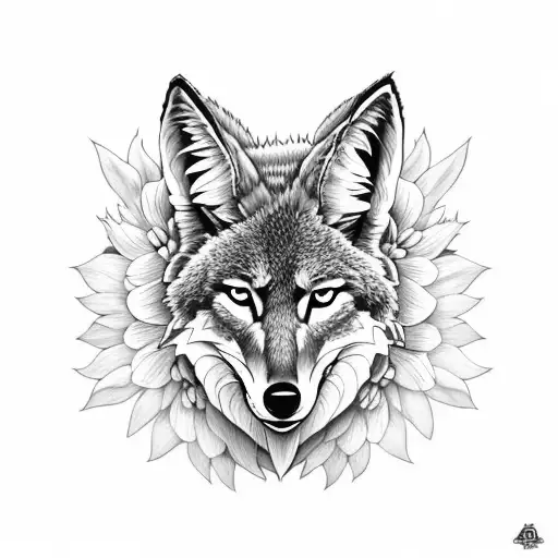 Coyote Head And Edelweiss Flower And Botanical Sleeve