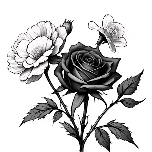 Bouquet One Rose One Narcissus Three Carnations