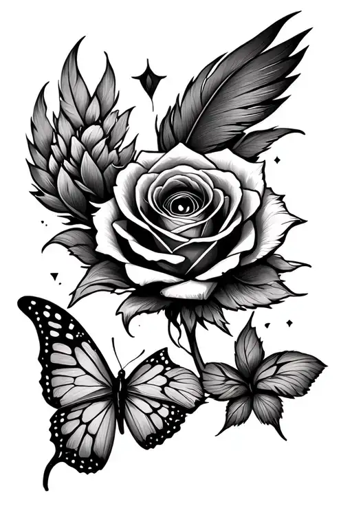 Eye Rose Watch Phoenix Butterfly Quill Pen Books