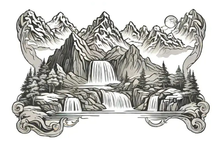 Mountain Range With Waterfall Flowing