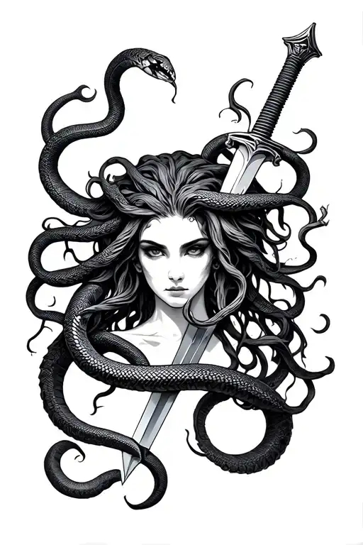 Medusa With Snake Hair Holding A Sword