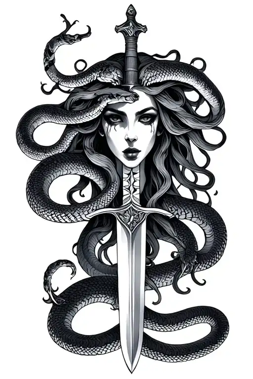 Medusa With Snake Hair Holding A Sword