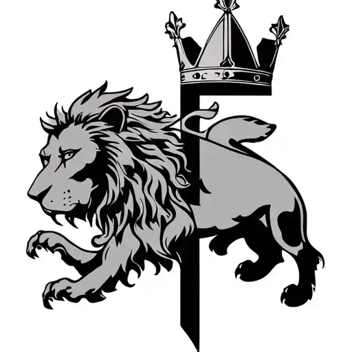 Cross With Half Lion And Crown