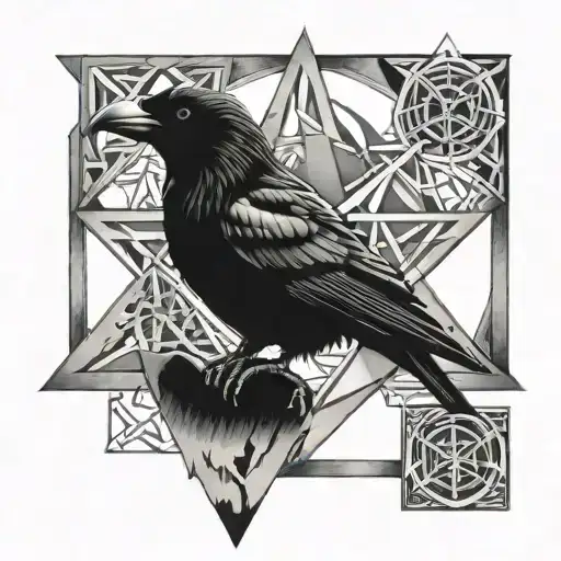 A Geometric Design Featuring A Wiccan Pentagram And Elements Of A Crow And A Dog