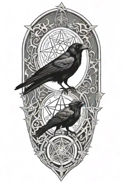 A Geometric Design Featuring A Wiccan Pentagram And Elements Of A Crow And A Dog