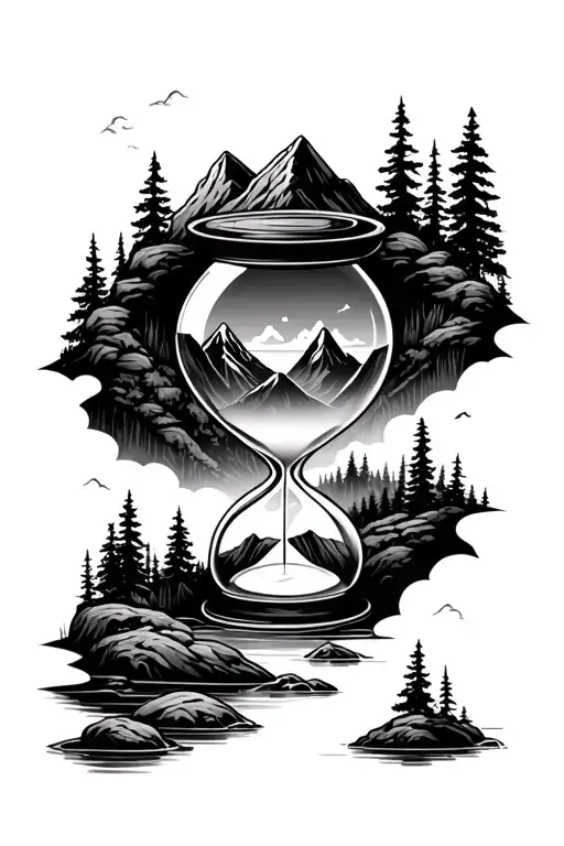 Hourglass With Mountains Inside A Stream
