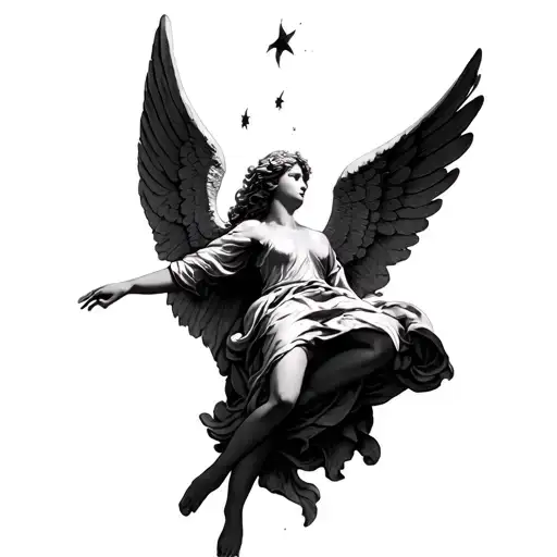 Angel Falling In Black And White