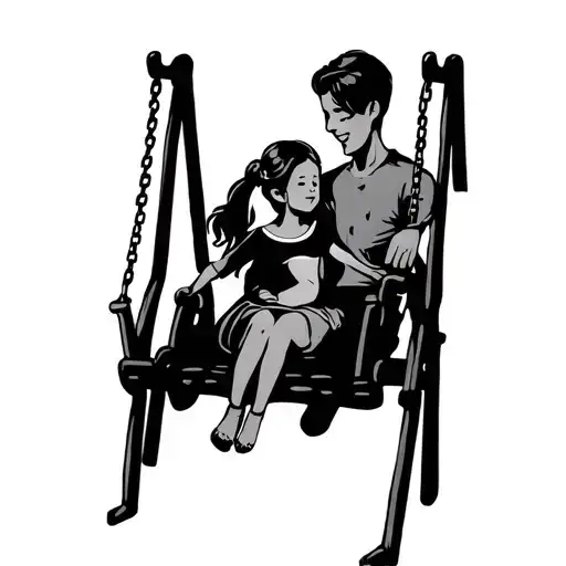 Father And Daughter In A Swing