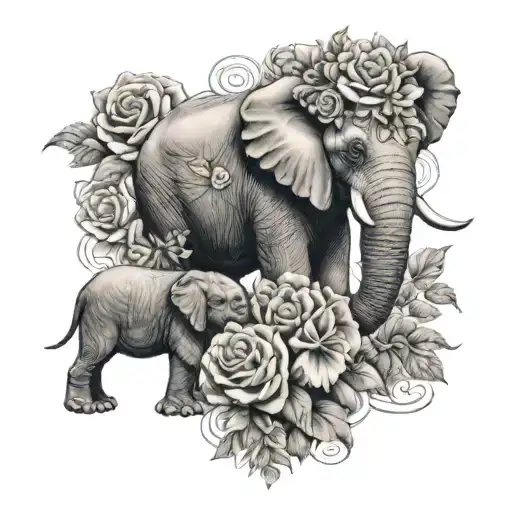 Elephant And Lions With Flowers And Roses And Number As Stem