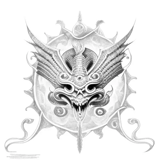 A Feathered Serpent Fighting With The God Of The Ocean