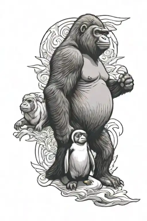 Penguin And Silver Back Gorilla