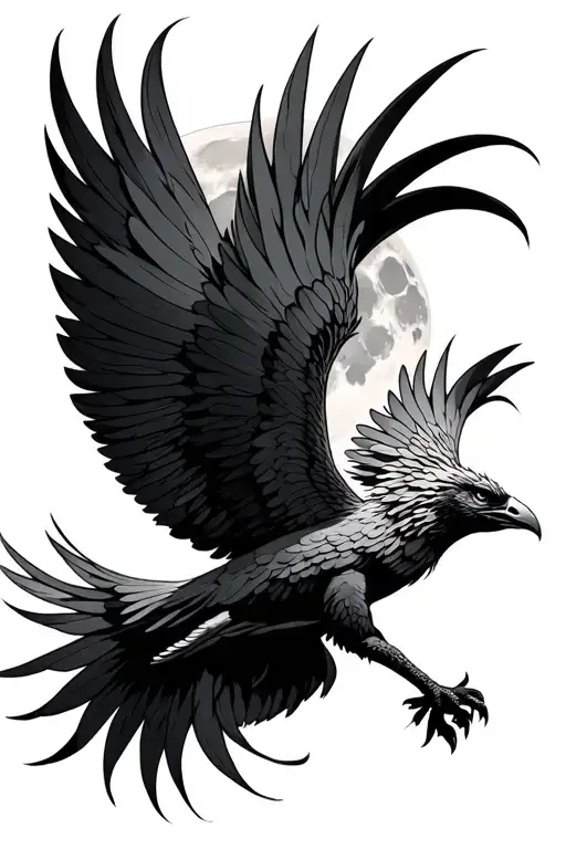 Phenix Bird Flying In Front Of The Moon