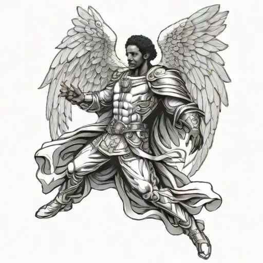 Miguel Archangel Transcends From Heaven But Is Represented As A Black Man In Black And White