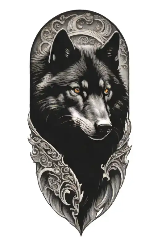 Majestic Black Wolf Armor Tattoo Design