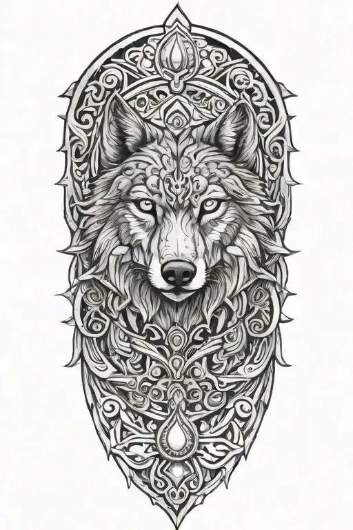 Majestic Black Wolf On Holy Armor Tattoo Design