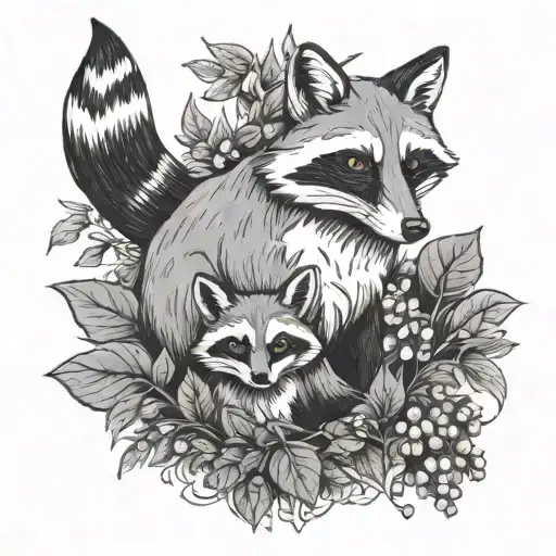 Fox And Raccoon Surrounded By Ivy Plant