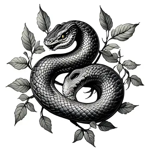 Snake Intertwined In Vines