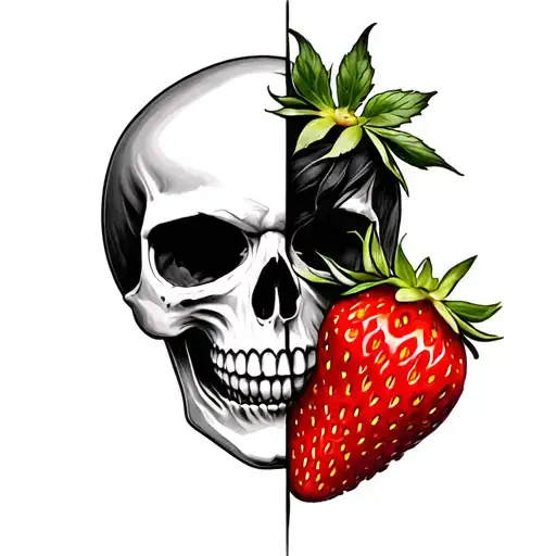 Half A Skull Face Half A Strawberry