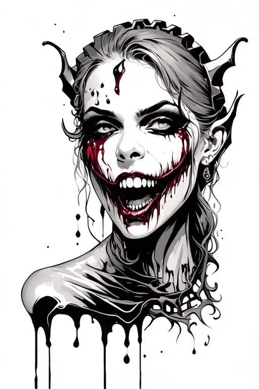 Female Vampire Dripping Blood From Teeth Spur Gear