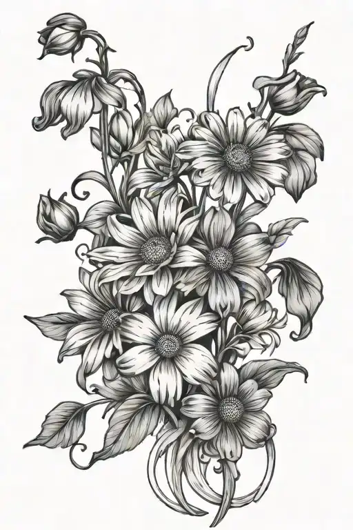 Thin Line Daisy And Sweet Pea Flower Arrangement With Stem Growing