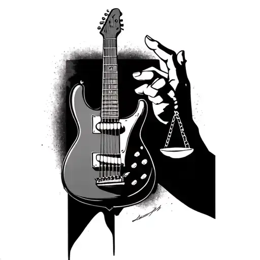 A Guitar With The Balance Of Justice And A Hand