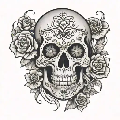 Day Of The Dead Skull With Flowers Intertwined