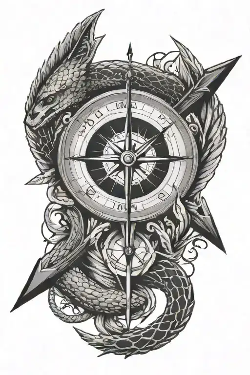 Arrow With Compass In The Middle With A Snake Around