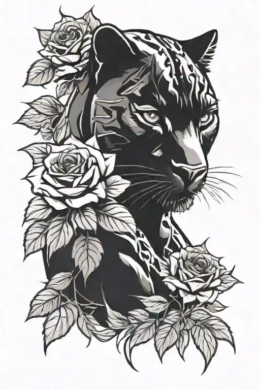 Black Panther With Roses