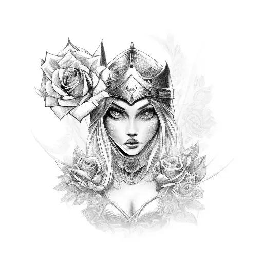 Femal Warrior With Roses