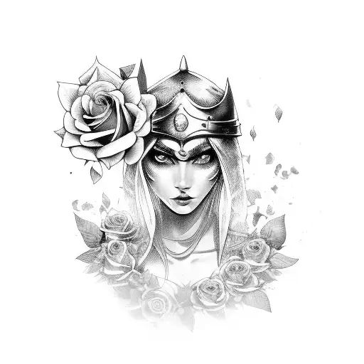 Femal Warrior With Roses