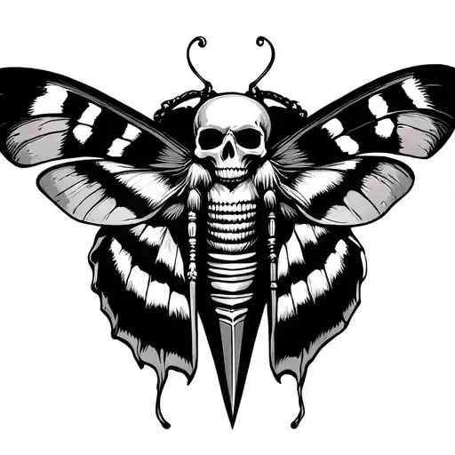 American Traditional Moth With Skull And Dagger Throught The Center