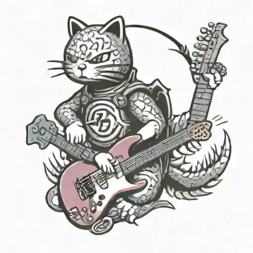 Rock Hello Kitty Playing Guittar And Baby Godzilla Make Godzilla