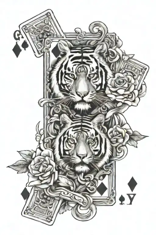 Tigers Playing Cards Flowers Money