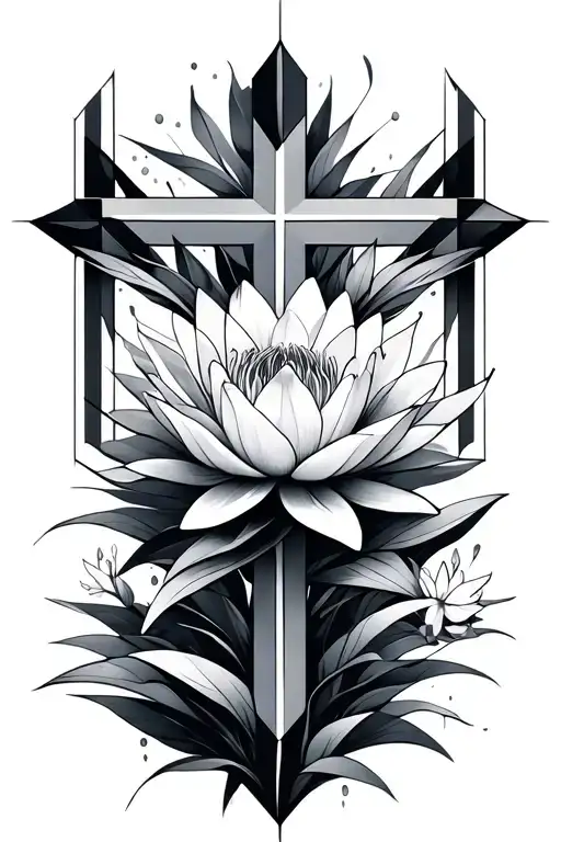 An Abstract Geometric Cross Incorporating Elements Of Water Lily And Larkspur