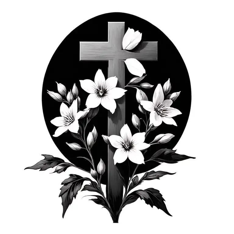 A Modern Interpretation Of A Cross Featuring Larkspur Blooms In A Minimalist Style